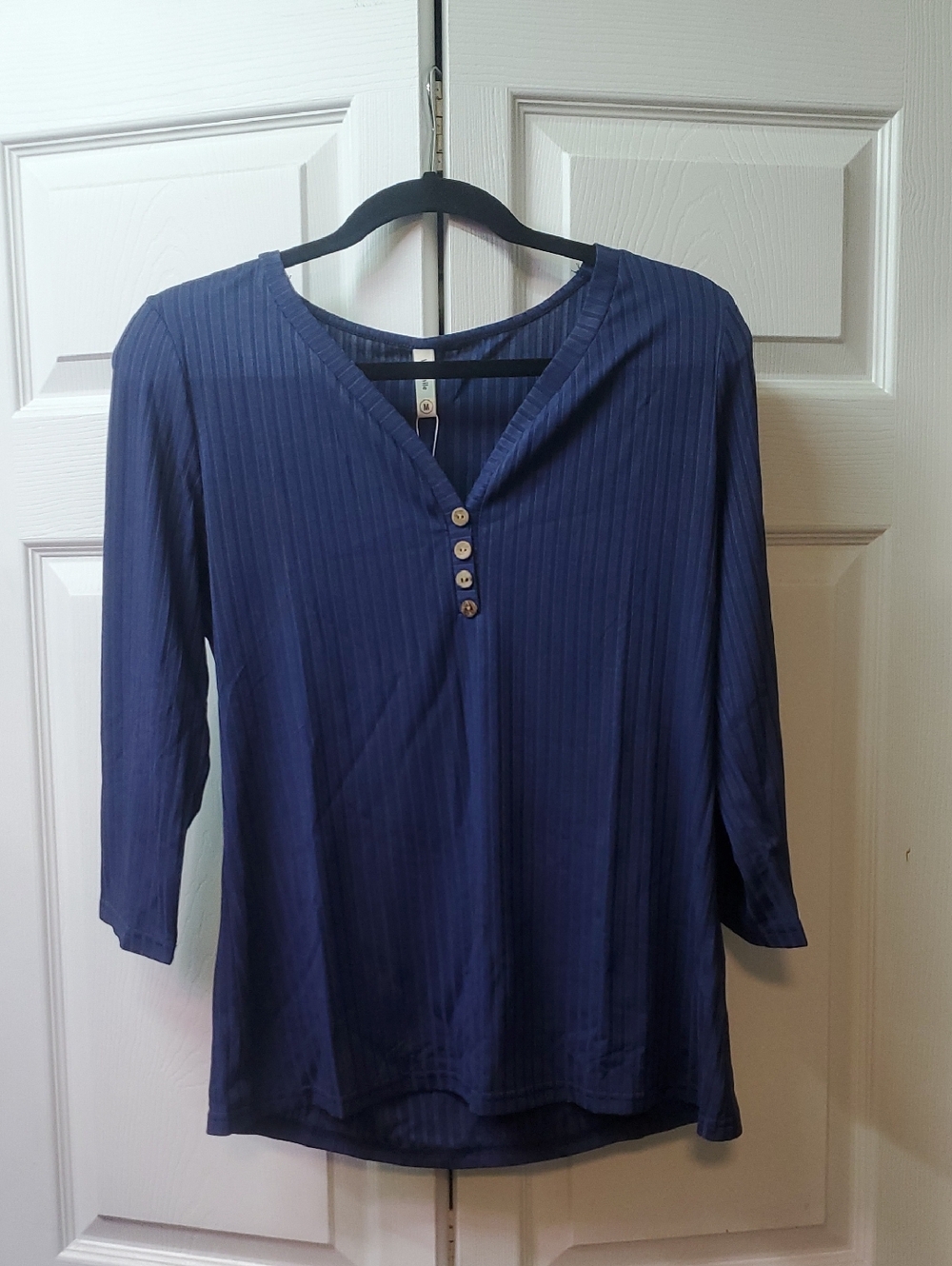Women's Navy Button-Trim Henley Top